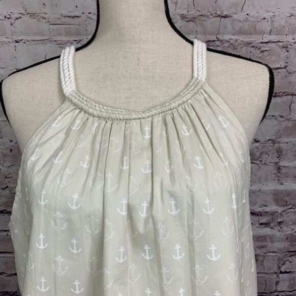 J. CREW Sleeveless Halter Blouse Nautical Anchor Print Tan White 4 - Picture 3 of 14